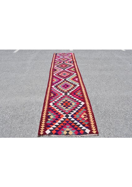 Eskitme Halı, Türk Halısı, Halı, 84X364 cm Pempe Halı, Yün Merdiven Halı, Anadolusı Merdiven Halı,