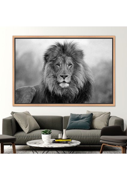1 Parça Naturel Çerçeveli Kanvas Tablo, Lion Fotoğraf Baskısı, Vahşi Hayvan Sanat Eseri,