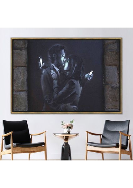 1 Parça Gold Çerçeveli Kanvas Tablo, Banksy Duvar Dekoru, Resim Duvar Süsü, Sokak 3 Boyutlu Kanvas,