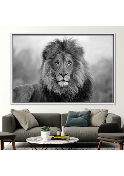 1 Parça Beyaz Çerçeveli Kanvas Tablo, Lion Fotoğraf Baskısı, Hayvan 3 Boyutlu Kanvas, fiyatları