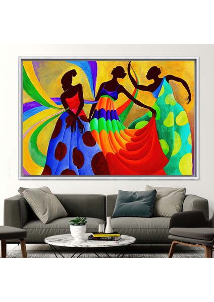 1 Parça Beyaz Çerçeveli Kanvas Tablo, Afrikalı Dansçılar Resim, Afrikalı Kadınlar Hediye Kanvas,