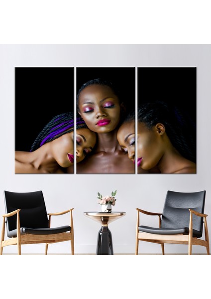 3 Parçalı Kanvas Tablo, Afrika Duvar Dekoru, Afro Kızlar Kanvas, Üç Uyuyan Güzel Sanat,