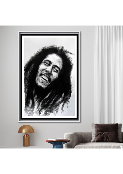 1 Parça Beyaz Çerçeveli Kanvas Tablo, Bob Marley, Bob Marley Portre Kanvas, fiyatları