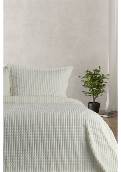 Merinos Modern Line 3 Parça Battaniye Seti - Ekru