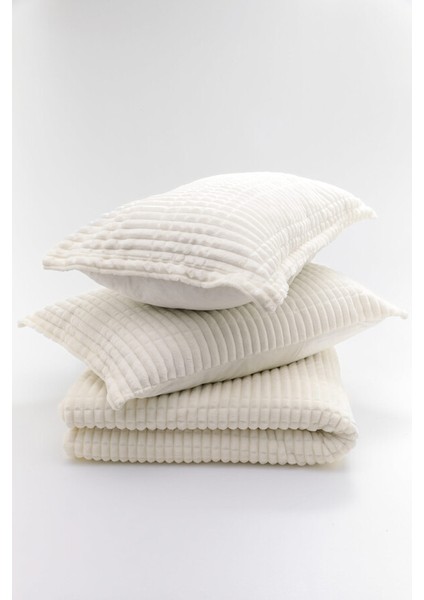 Merinos Modern Line 3 Parça Battaniye Seti - Ekru