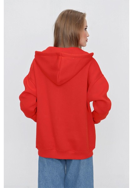 Tena Moda Kadın Orange Kapüşonlu Oversize Fermuarlı Sweatshirt fırsatları