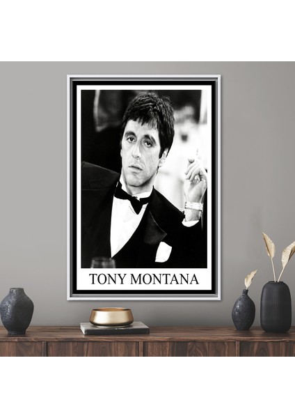 1 Parça Beyaz Çerçeveli Kanvas Tablo, Tony Montana, Tony Montana Duvar Dekoru, Ünlü Kanvas Dekor,