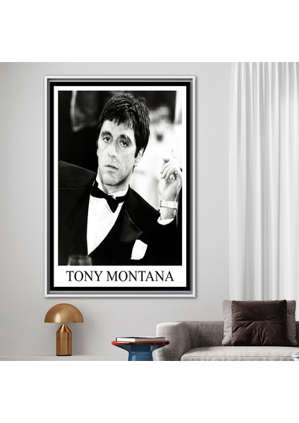 1 Parça Beyaz Çerçeveli Kanvas Tablo, Tony Montana, Tony Montana Kanvas Sanatı, Ünlü Duvar Süsü,