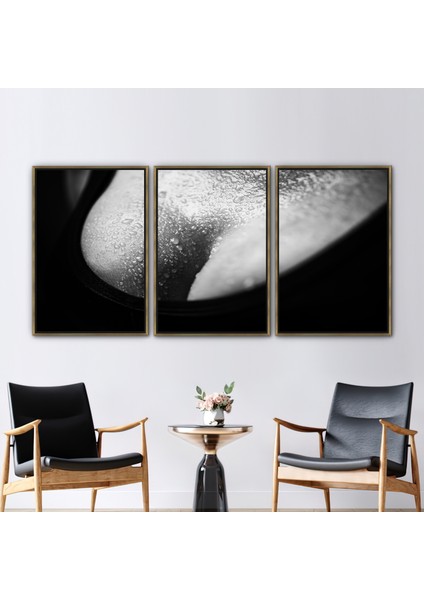 3 Parçalı Gold Çerçeveli Kanvas Tablo, Göğüs Fotoğrafı Baskısı, Şehvetli Sanat,