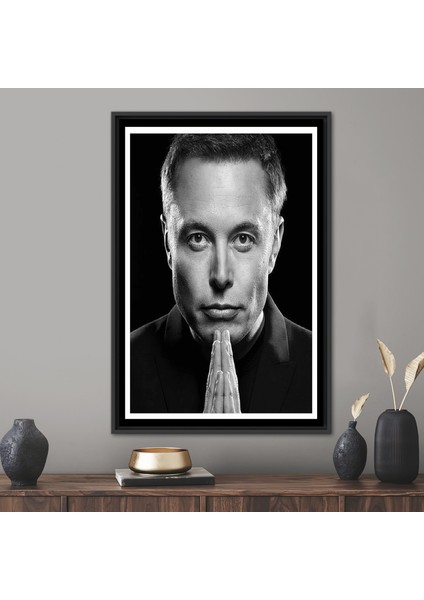 1 Parça Siyah Çerçeveli Kanvas Tablo, Elon Musk, Elon Musk Kanvas Poster, Ünlü Kanvas Sanatı,