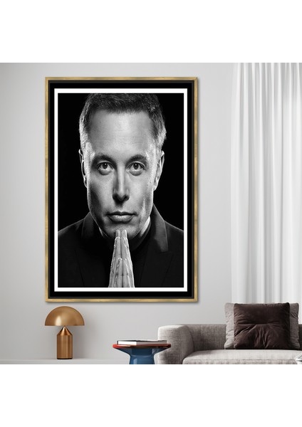 1 Parça Gold Çerçeveli Kanvas Tablo, Elon Musk, Ünlü Kanvas Baskı, Elon Musk Baskılı,