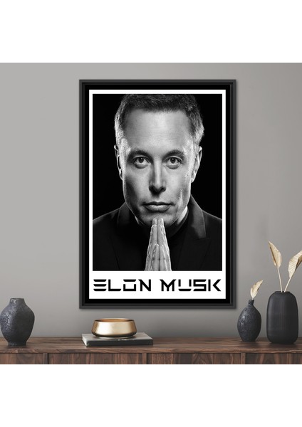 1 Parça Siyah Çerçeveli Kanvas Tablo, Elon Musk, Ünlü Sanat Eseri, Elon Musk Duvar Süsü,