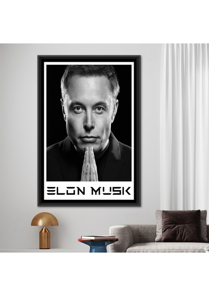 1 Parça Siyah Çerçeveli Kanvas Tablo, Elon Musk, Ünlü Sanat Eseri, Elon Musk Duvar Süsü,