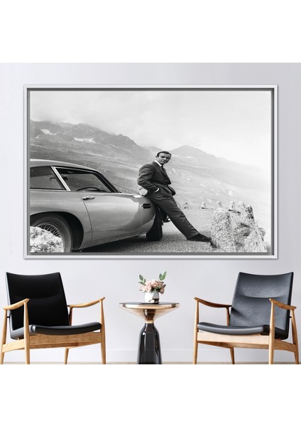 1 Parça Beyaz Çerçeveli Kanvas Tablo, Aston Martin Db5 Duvar Süsü, 007 Sanat Eseri,