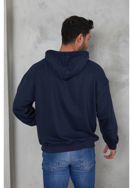 Erkek Oversize Kapüşonlu Kanguru Cepli Ribanalı Uzun Kollu Basic Sweatshirt
