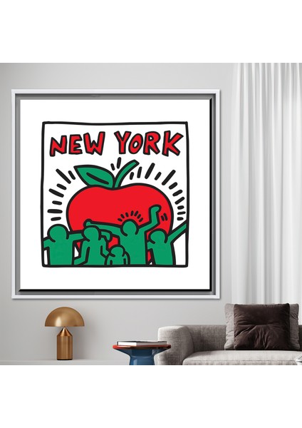 1 Parça Beyaz Çerçeveli Kanvas Tablo, Keith Haring New York, Grafiti Kanvas Poster, fiyatları