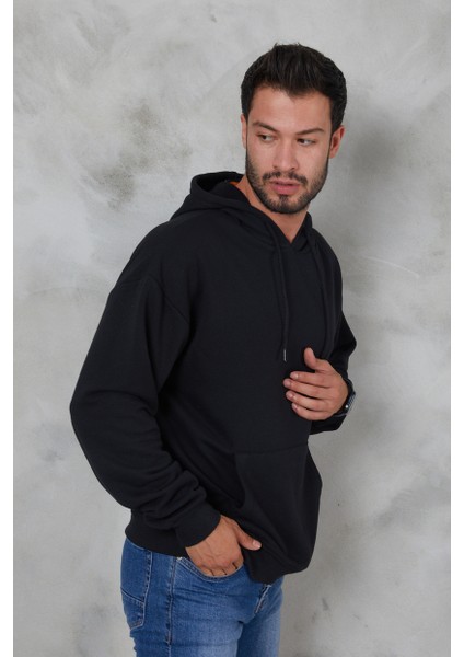 Erkek Oversize Kapüşonlu Kanguru Cepli Ribanalı Uzun Kollu Basic Sweatshirt modelleri