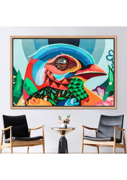 1 Parça Naturel Çerçeveli Kanvas Tablo, Renkli Kuş Grafiti Duvar Dekoru, Soyut Hayvan Kanvas Poster,
