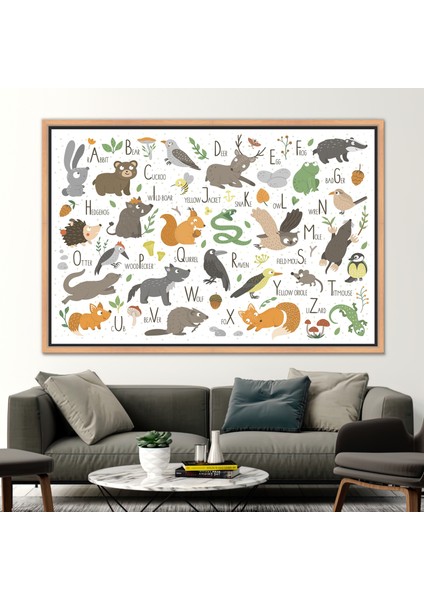 1 Parça Naturel Çerçeveli Kanvas Tablo, Çocuk Alfabesi Kanvas Poster, Safari Hayvanlar Hediye Kanvas fiyatları