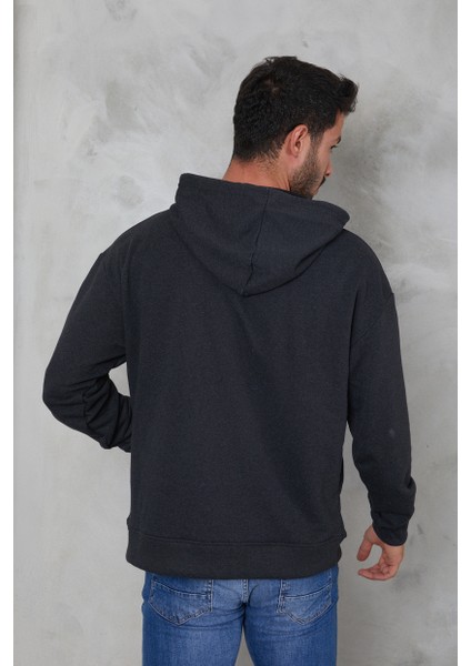 Erkek Oversize Kapüşonlu Kanguru Cepli Ribanalı Uzun Kollu Basic Sweatshirt