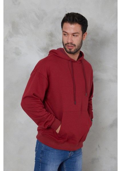 Erkek Oversize Kapüşonlu Kanguru Cepli Ribanalı Uzun Kollu Basic Sweatshirt fiyatları