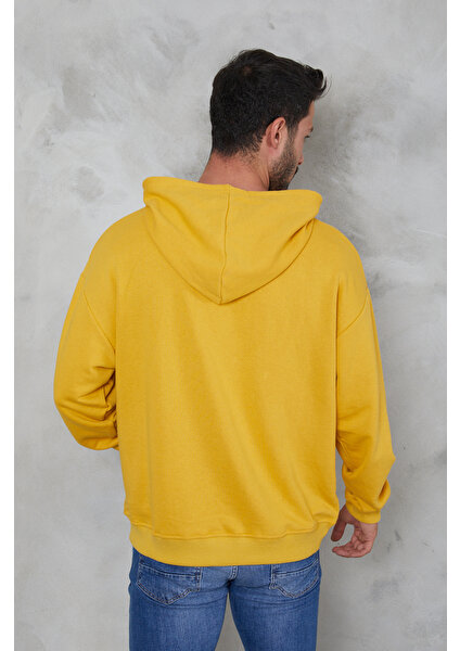 Erkek Oversize Kapüşonlu Kanguru Cepli Ribanalı Uzun Kollu Basic Sweatshirt