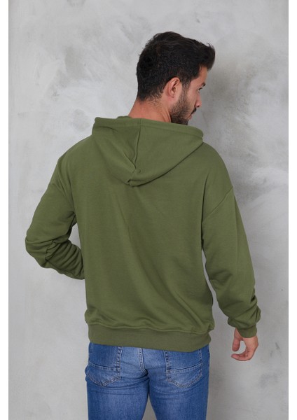 Erkek Oversize Kapüşonlu Kanguru Cepli Ribanalı Uzun Kollu Basic Sweatshirt