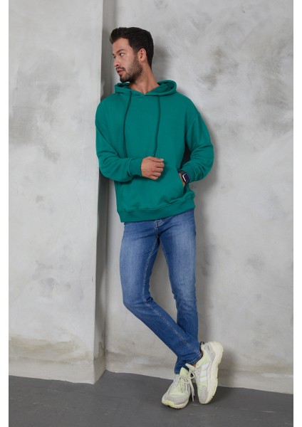 Erkek Oversize Kapüşonlu Kanguru Cepli Ribanalı Uzun Kollu Basic Sweatshirt fiyatları
