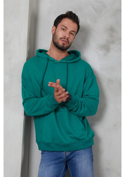 Erkek Oversize Kapüşonlu Kanguru Cepli Ribanalı Uzun Kollu Basic Sweatshirt fırsatları