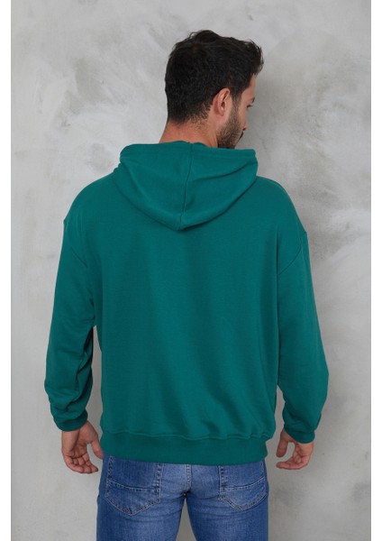 Erkek Oversize Kapüşonlu Kanguru Cepli Ribanalı Uzun Kollu Basic Sweatshirt