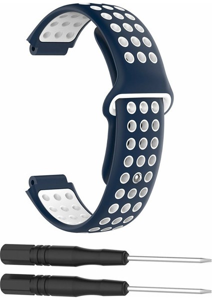 Garmin Forerunner 220 230 235 Uyumlu Delikli Silikon Kordon Lacivert Beyaz