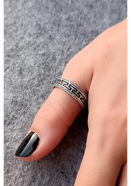 Motif Şekilli Erkek Yüzük Gümüş Kaplama Ayarlanabilir El Yapımı Erkek Yüzük modelleri