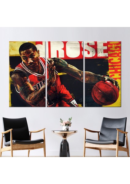 3 Parçalı Kanvas Tablo, Derrick Rose Poster, Motivasyon Kanvas Baskı, Motivasyon Kanvas Poster,