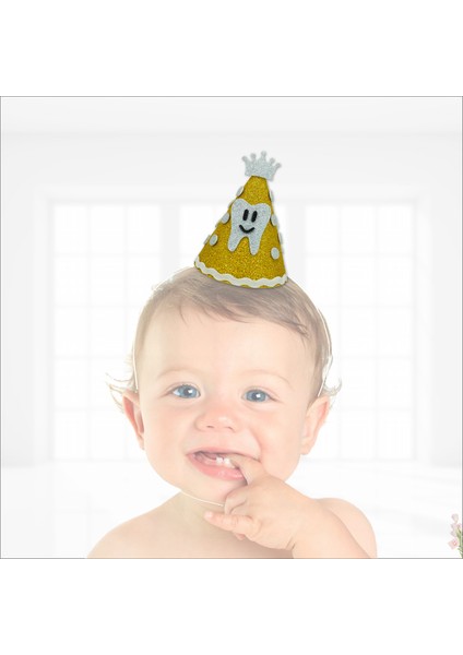 İlk Diş Simli Eva Külah Şapka - Altın