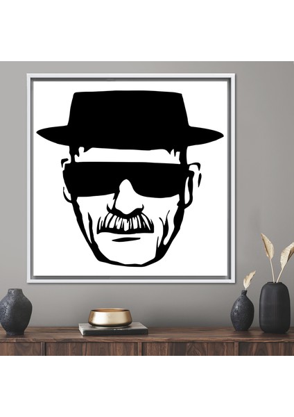 1 Parça Beyaz Çerçeveli Kanvas Tablo, Kötü Kırma, Soyut Duvar Süsü, Walter White Duvar Dekoru,