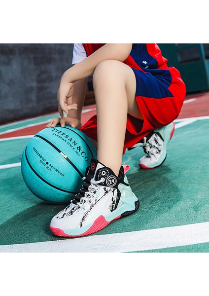 Çocuk Kaymaz Aşınmaya Dayanıklı Yüksek Top Basketbol Ayakkabıları Öğrenci Spor Ayakkabıları (Yurt Dışından)