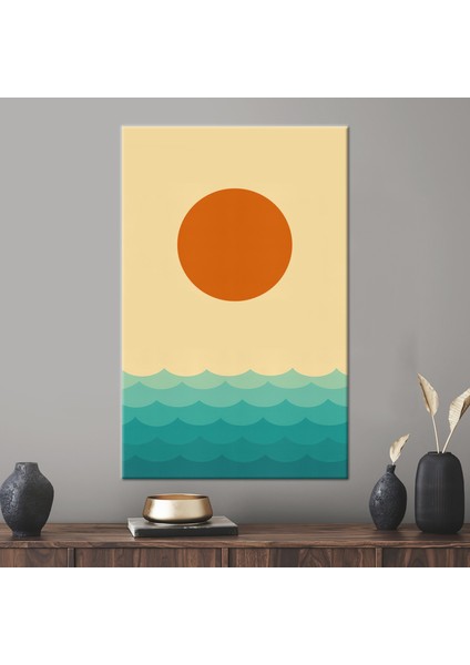 1 Parça Kanvas Tablo, Minimalist Güneş ve Deniz Boyama, Modern Manzara Duvar Süsü,