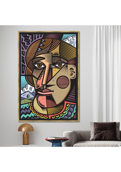 1 Parça Gold Çerçeveli Kanvas Tablo, Cubist Pablo Picasso, Etnik Kadın 3 Boyutlu Kanvas,