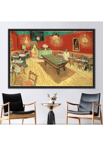 1 Parça Siyah Çerçeveli Kanvas Tablo, Van Gogh'un Gece Kafesi, Vincent Van Gogh Baskılı,