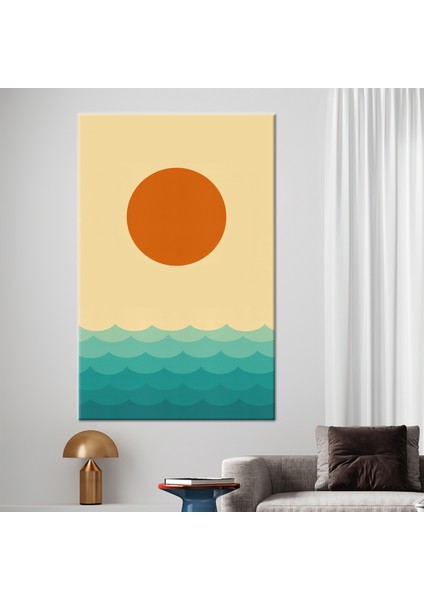 1 Parça Kanvas Tablo, Minimalist Güneş ve Deniz Boyama, Modern Manzara Duvar Süsü,