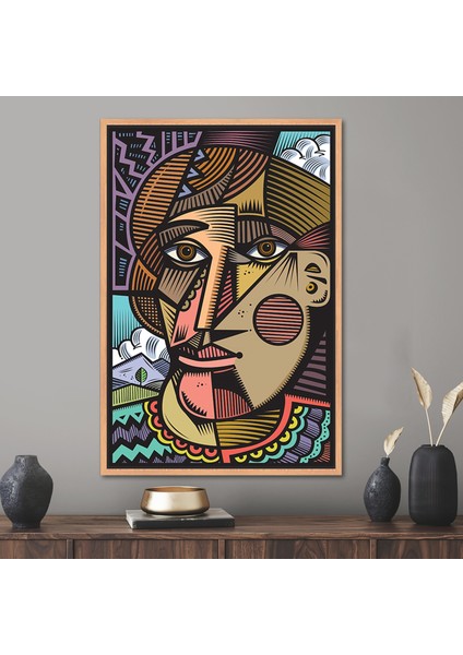 1 Parça Naturel Çerçeveli Kanvas Tablo, Cubist Pablo Picasso, Soyut Kadın Baskılı,