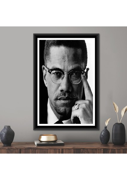 1 Parça Siyah Çerçeveli Kanvas Tablo, Malcom X, Ünlü Kanvas Poster, Malcom x Kanvas Poster,