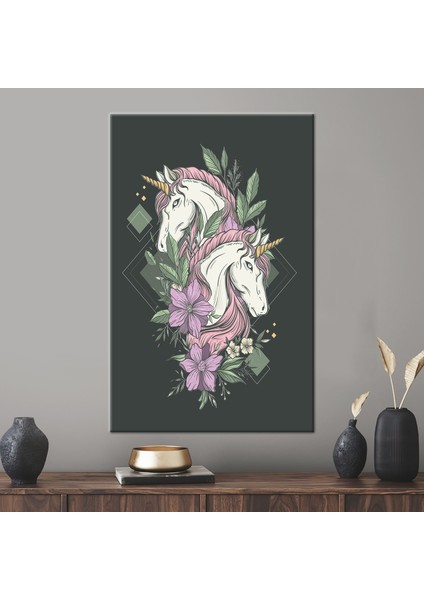 1 Parça Kanvas Tablo, Ikiz Tek Boynuzlu At, Modern Sanat Eseri, Hayvan Kanvas Baskı,