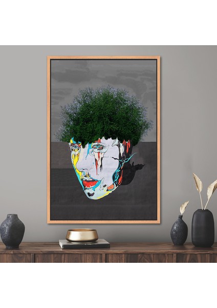 1 Parça Naturel Çerçeveli Kanvas Tablo, Gerçeküstücülük Kanvas, Yüz Grafiti Kanvas,
