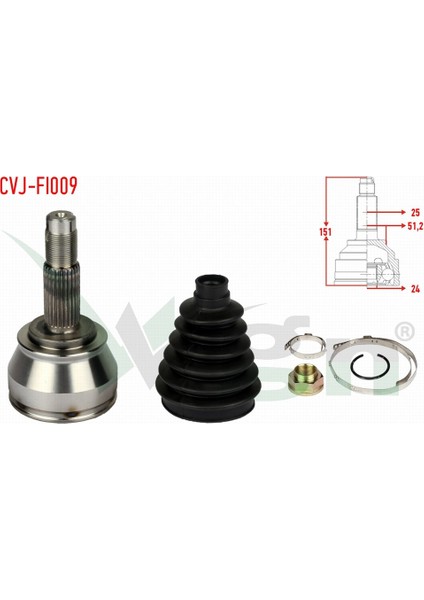 Fıat Doblo (119,223) 1.3 Mjt 24X25X51,2 Uzunluk 151,5 mm 01-10 Aks Kafası Sol-Sağ Ön Dış 46308695