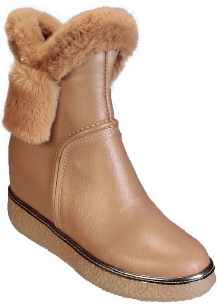 Yazkış Kadın Siyah Vizon 7cm Içten Topuklu Kürk Detaylı Fermuarlı Bot