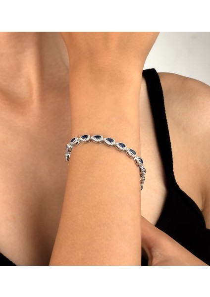 925 Ayar Gümüş Safir Renk Damla Model Bileklik (Rodyum) fırsatları