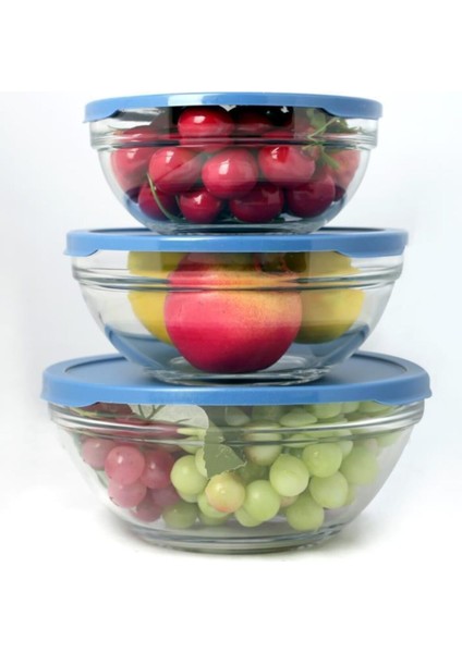 3'lü Kapaklı Saklama Kabı Mavi