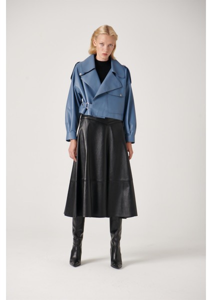 Jules Kısa Deri Ceket Blue Ice