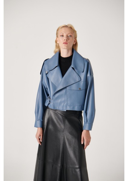 Jules Kısa Deri Ceket Blue Ice fiyatları